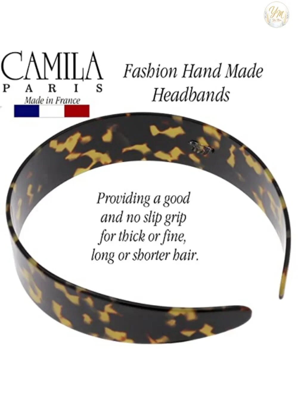 Handmade French Headband, Cellulose Acetate, No-Slip Grip, Strong Hold Hair